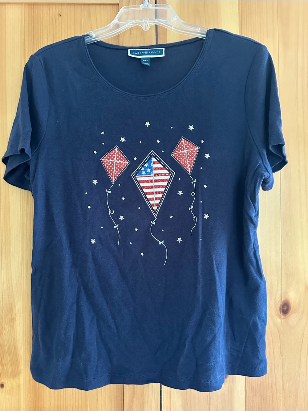 Karen Scott Navy Tee with Red, White & Blue Kite Graphic